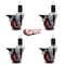 Service Caster 3.5'' Red Poly Swivel 1-5/8'' Expanding Stem Caster Set with Brake, 4PK SCC-EX20S3514-PPUB-RED-PLB-158-4 - alternate 4